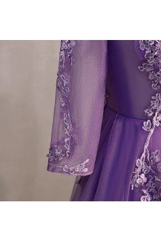 Formal Long Tulle Purple Prom Dress With Beaded Appliques - MYS79099