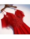Long Red Tulle Sleeve Cute Party Dress With Straps - MYS69066