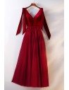 Special Velvet With Tulle Burgundy Long Party Dress With Straps - MYS68063