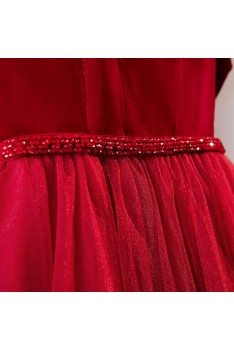 Special Velvet With Tulle Burgundy Long Party Dress With Straps - MYS68063