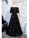 Long Black Special Patterns Prom Party Dress With Ruffle Sleeves - MYS68051