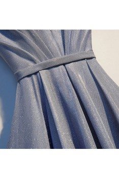 Shinning Grey Mid Length Party Dress With Sheer Vneck - MYS69021