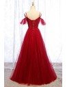 Cute Long Tulle Burgundy Formal Dress With Straps - MYS69058