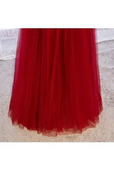 Cute Long Tulle Burgundy Formal Dress With Straps - MYS69058