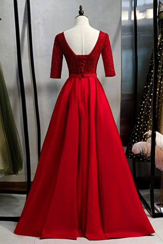 Modest Long Vneck Sequined Formal Dress With Sash - $128.579 #MYS79061 ...