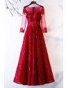 Special Long Sleeve Aline Burgundy Formal Dress With Sequins - MYS68016