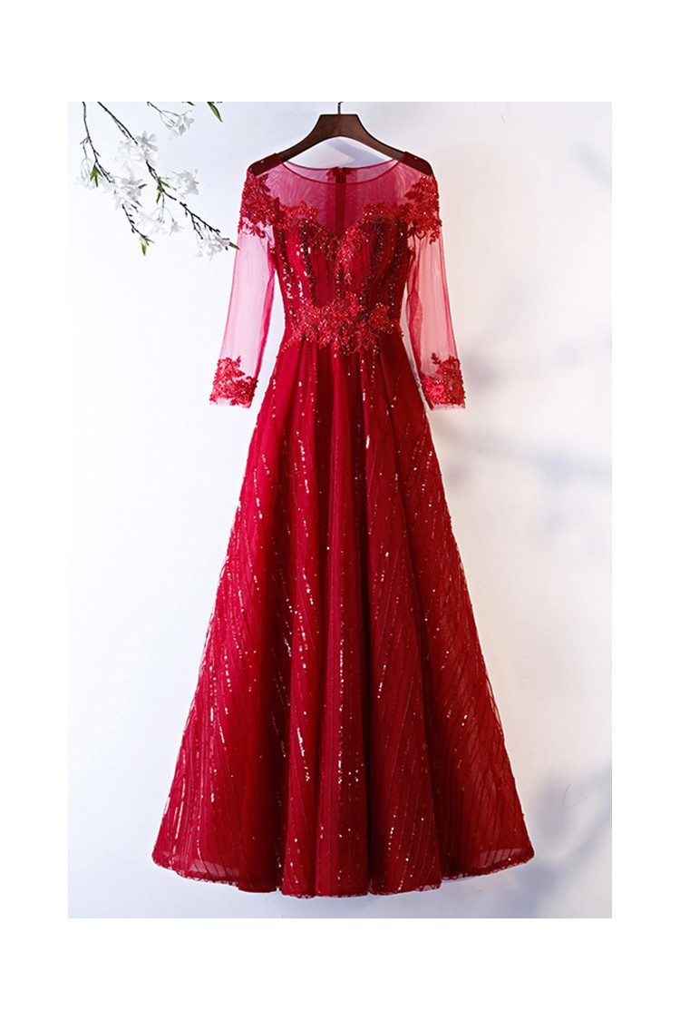 Special Long Sleeve Aline Burgundy Formal Dress With Sequins - $163.98 ...