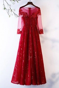 Special Long Sleeve Aline Burgundy Formal Dress With Sequins - MYS68016