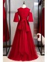 Long Burgundy Formal Dress Vneck With Special Cold Shoulder - MYS78001