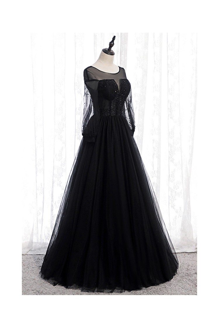 Black Tulle Formal Aline Evening Prom Dress Long Sleeves - $142.879 # ...