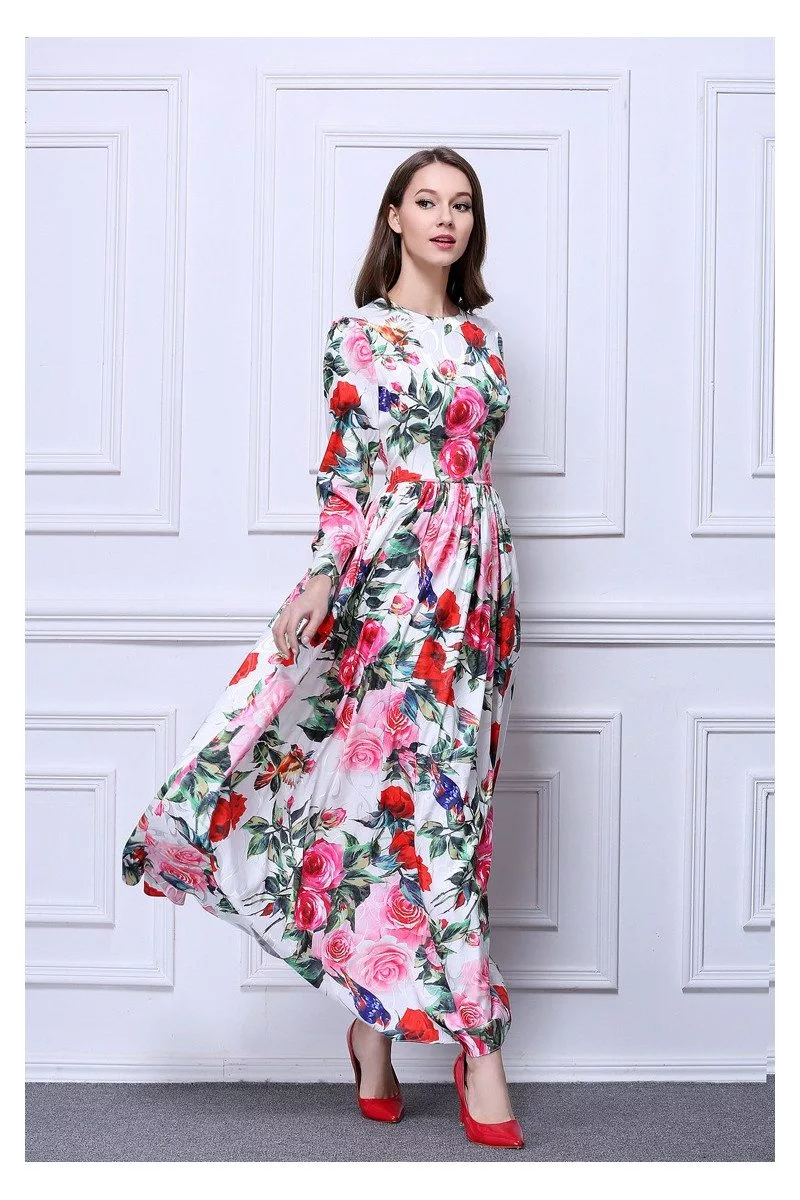 Colorful Floral Print Long Sleeve Dress - $89 #CK482 - SheProm.com