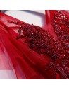 Cute Burgundy Short Tulle Party Dress Vneck With Sleeves - MYS69075