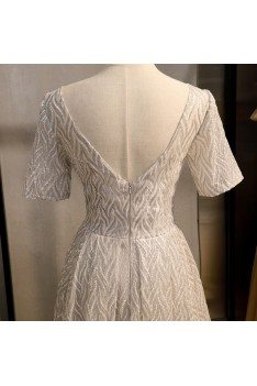 Modest Vneck Long Formal Sequins Evening Dress With Sleeves - MYS78061