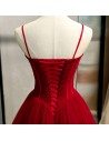 Burgundy Long Tulle Ballgown Prom Dress With Straps - MYS79049