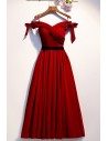 Bow Off Shoulder Burgundy Long Party Dress With Bows - MYS68094