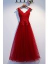 Long Tulle Aline Prom Dress With Lace Top Vneck - MYS69015