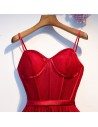 Burgundy Long Red Party Dress With Corset Top Straps - MYS68073