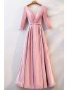 Illusion Vneck Long Pink Party Dress With Metallic Fabric - MYS68039