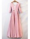 Illusion Vneck Long Pink Party Dress With Metallic Fabric - MYS68039