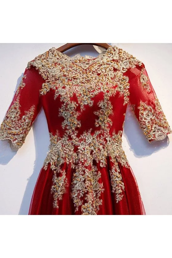 gold and red combination dress HigarNovias E1503 Red & Peach Yin Yang Dress – Rofial Beauty main image 0
