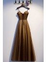 Brown Tulle Beaded Long Prom Dress Aline With Straps - MYS67013