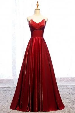 Burgundy Long Red Pleated Party Dress Strapless - MYS69074