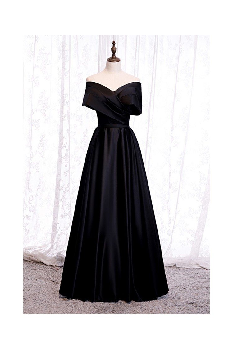 Simple Formal Long Black Evening Dress With Pleated Off Shoulder - $126 ...