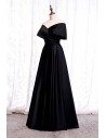 Simple Formal Long Black Evening Dress With Pleated Off Shoulder - MYS79082