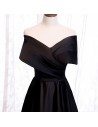 Simple Formal Long Black Evening Dress With Pleated Off Shoulder - MYS79082