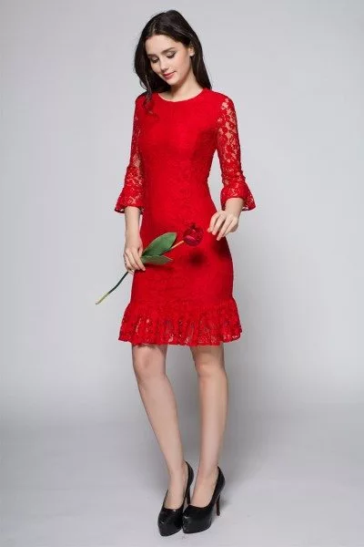 Little Red Lace Bodycon Dress - $75 #DK255 - SheProm.com