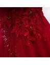 Flowy Long Tulle Sequins Burgundy Prom Dress With Straps - MYS79005