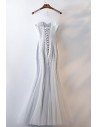 Elegant Grey Sequins Mermaid Prom Dress Tulle With Sheer Neckline - MYS68019