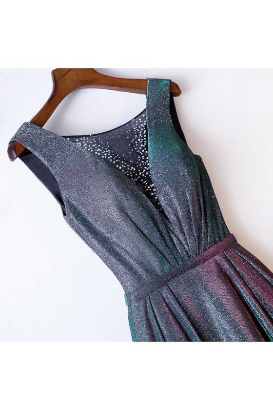 Special Ombre Black Green Metallic Prom Dress Sleeveless - $120.9816  #MYS68028 - SheProm.com