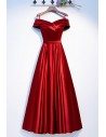 Off Shoulder Pleated Long Aline Prom Dress Burgundy - MYS69035