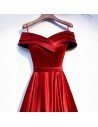 Off Shoulder Pleated Long Aline Prom Dress Burgundy - MYS69035