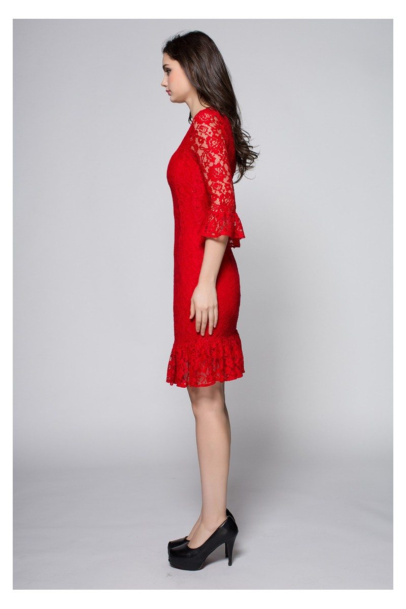 Little Red Lace Bodycon Dress - $75 #DK255 - SheProm.com