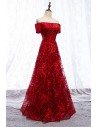 Burgundy Long Aline Off Shoulder Formal Dress With Special Lace - MYS69040