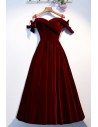 Dark Red Long Party Dress Off Shoulder Velvet Dress - MYS68083