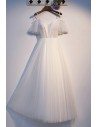 Long Tulle Aline White Formal Dress With Sleeves - MYS69059