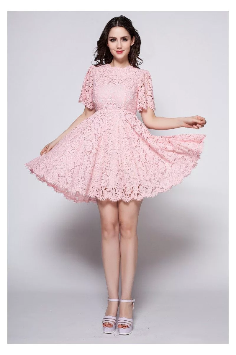 Short Sleeve Lace Short Dress - $70.5 #DK260 - SheProm.com