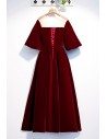 Long Formal Maroon Evening Party Dress Velvet With Sleeves - MYS79083