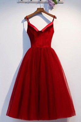 Velvet With Tulle Short Party Dress With Spaghetti Straps - MYS69011