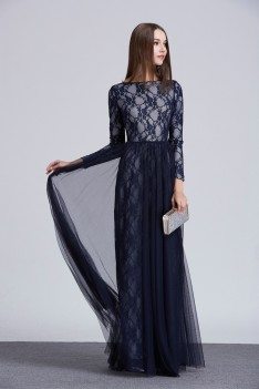 Lace Tulle Long Sleeve Prom Dress - CK462
