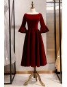 French Retro Tea Length Velvet Party Dress With Flare Sleeves - MYS79074