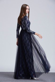 Lace Tulle Long Sleeve Prom Dress - CK462
