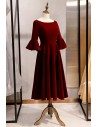 French Retro Tea Length Velvet Party Dress With Flare Sleeves - MYS79074