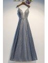 Silver Sparkly Long Prom Party Dress Aline With Straps - MYS69022