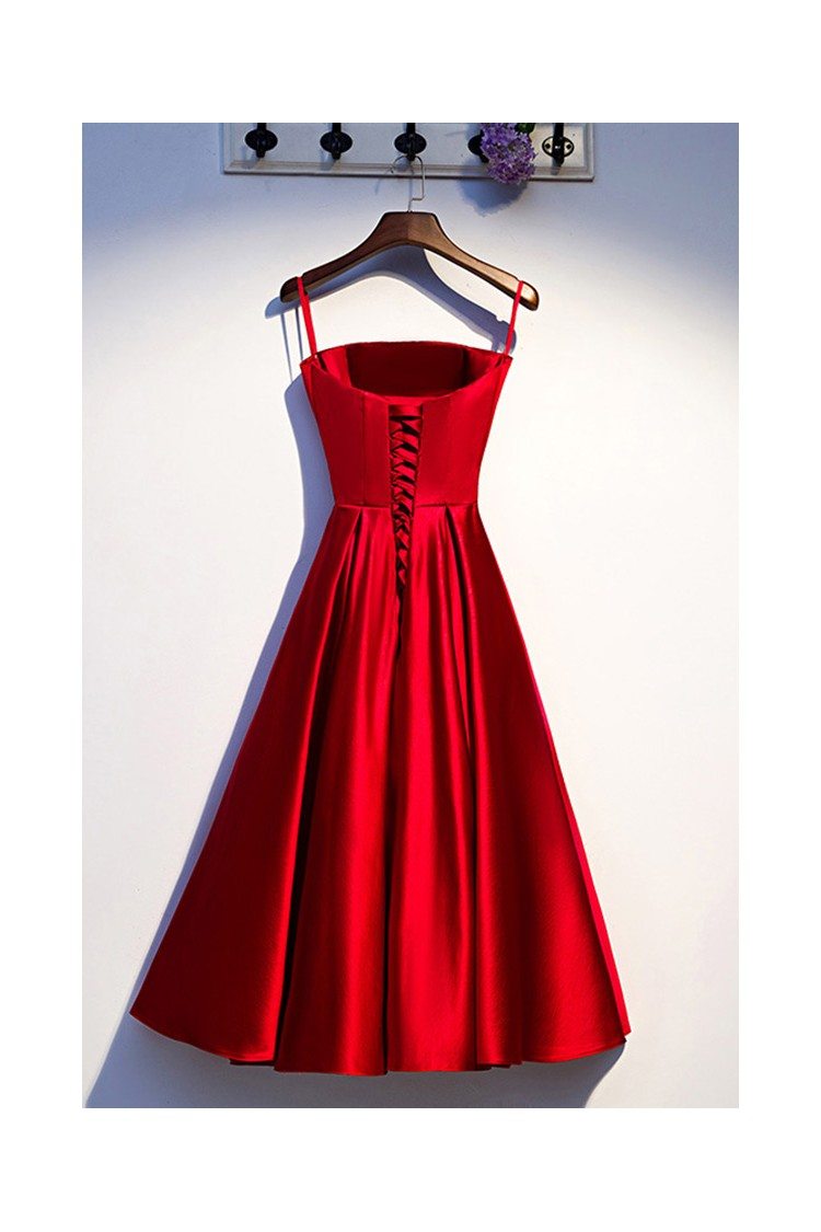 Red Satin Pleated Satin Party Dress With Straps - $82.379 #MYS67032 ...