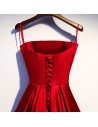 Red Satin Pleated Satin Party Dress With Straps - MYS67032