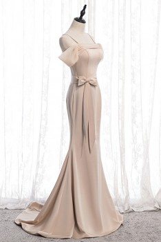 Formal Long Evening Mermaid Dress Champagne Satin With Straps - MYS78074